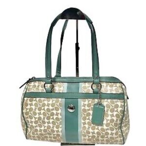 COACH CHELSA HERITAGE STRIPE LEATHER IN TEAL & WHITE BAG F15132